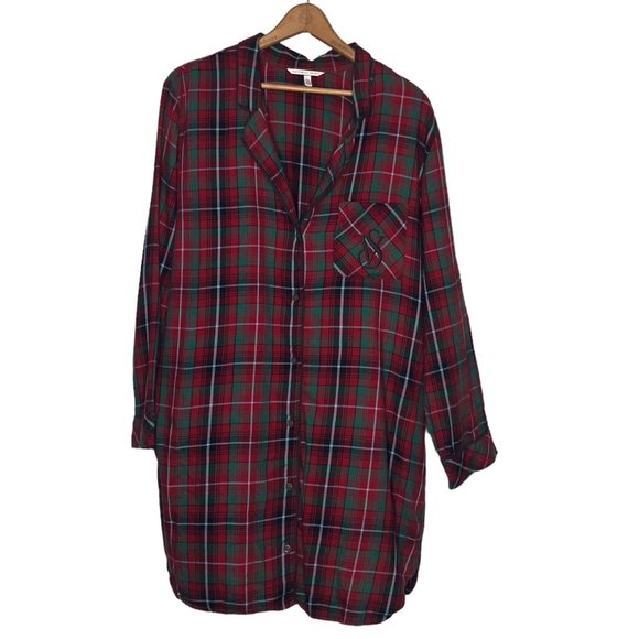 Victoria's Secret Other - Victoria's Secret Medium M Red Green Plaid VS Logo Button Up‎ Night Sleep Shirt